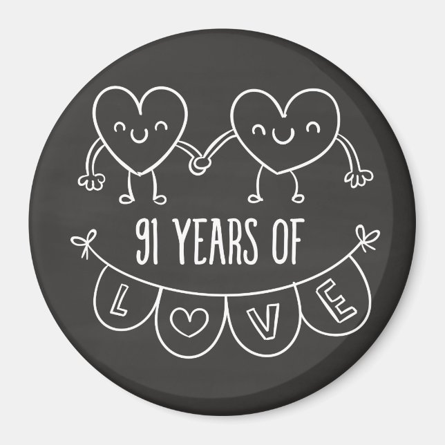 91st Anniversary Gift Chalk Hearts Magnet (Front)