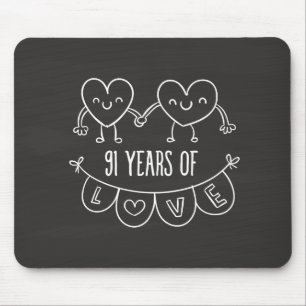 91st Anniversary Gift Chalk Hearts Mouse Pad