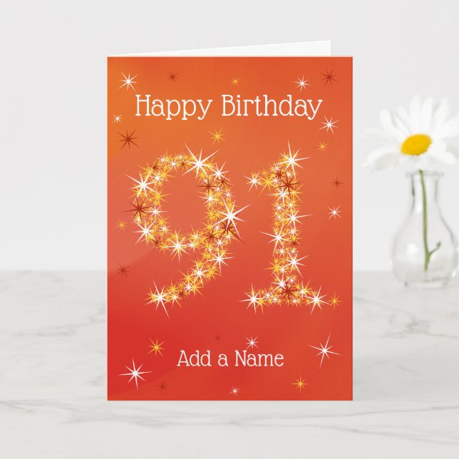 91st Birthday - 91 in Stars - Red - Age 91 Card (Small Plant)
