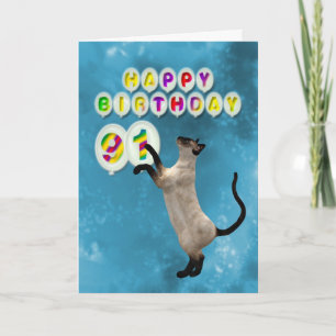 91st Birthday card with siamese cats