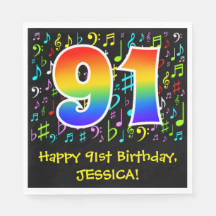 91st Birthday - Colourful Music Symbols, Rainbow 9 Napkin