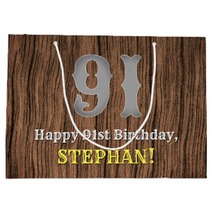 91st Birthday: Country Western Inspired Look, Name Large Gift Bag