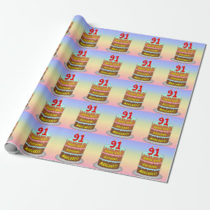 91st Birthday: Fun Cake and Candles + Custom Name Wrapping Paper