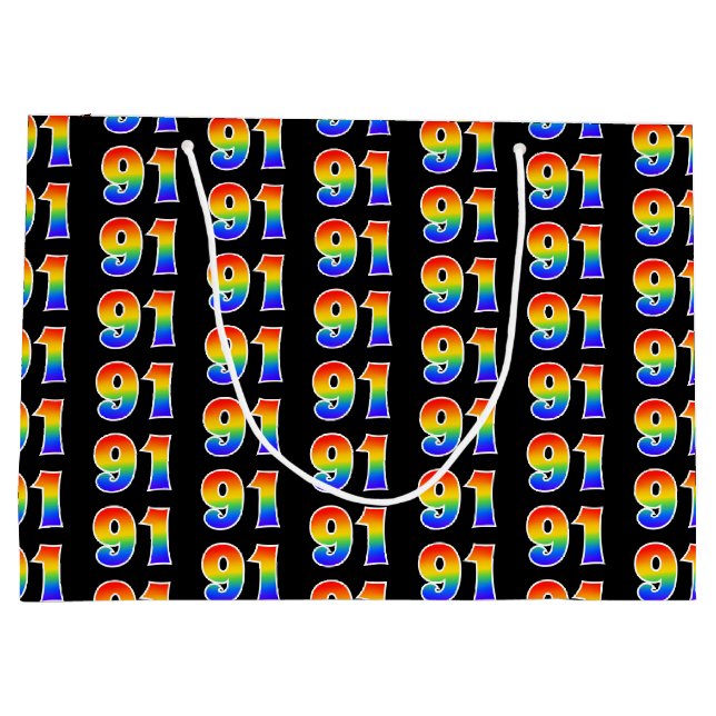 91st Birthday: Fun Rainbow Event Number 91 Pattern Large Gift Bag (Back)
