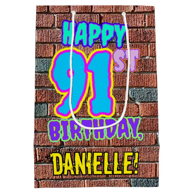 91st Birthday: Fun, Urban Graffiti Inspired Look Medium Gift Bag (Back)