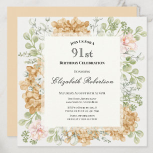 91st Birthday Invitation in Elegant Autumn Colors