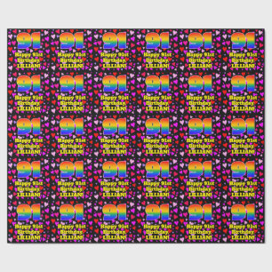91st Birthday: Loving Hearts Pattern, Rainbow # 91 Wrapping Paper