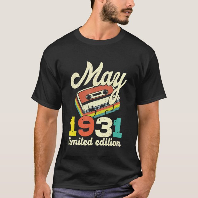 91st Birthday May 1931 Vintage Cassette T-Shirt (Front)