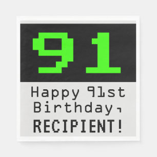 91st Birthday - Nerdy / Geeky Style "91" & Name Napkin