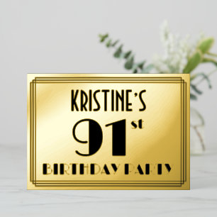 91st Birthday Party — Art Deco Look “91” + Name