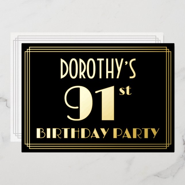91st Birthday Party: Art Deco Look “91”, w/ Name (Front/Back)