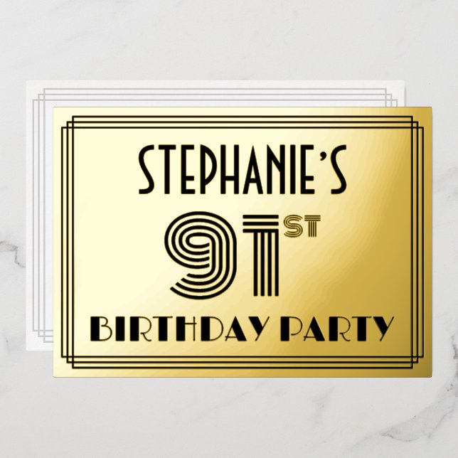 91st Birthday Party — Art Deco Style “91” & Name (Front/Back)