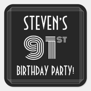 91st Birthday Party: Art Deco Style & Custom Name Square Sticker