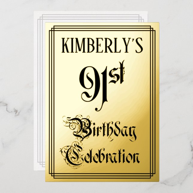 91st Birthday Party — Elegant Script + Custom Name (Front/Back)