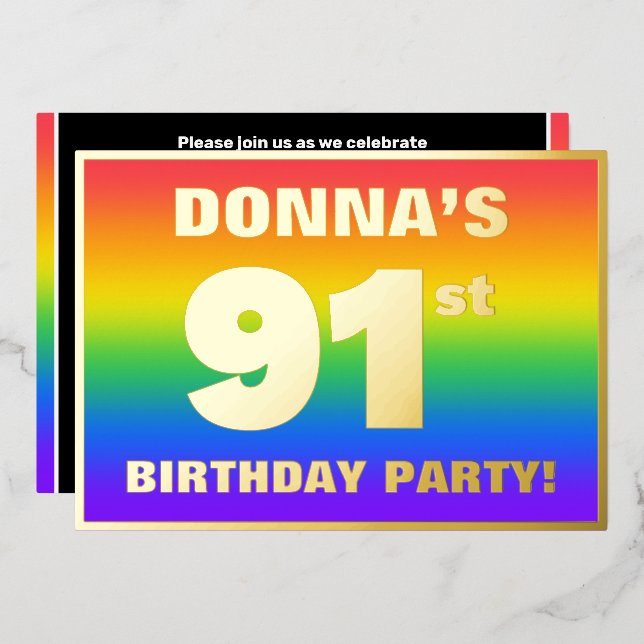 91st Birthday Party: Fun, Colourful Rainbow Patter (Front/Back)