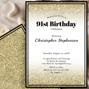 91st Birthday Party Invitation in Black and Gold