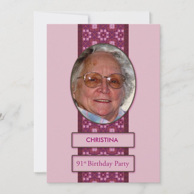 91st Birthday Party Invitation Picture and Name (Front)
