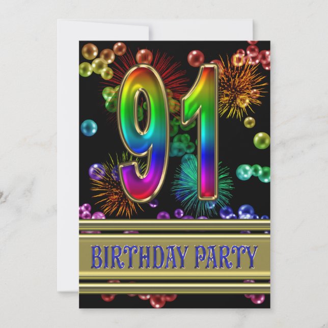 91st Birthday party Invitation with bubbles (Front)
