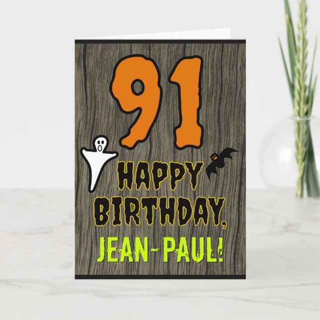 91st Birthday: Spooky Halloween Theme, Custom Name Card (Front)
