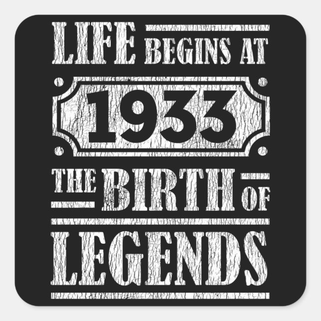 92 Year Old 1933 Birth Of Legend 92nd Birthday  Square Sticker (Front)