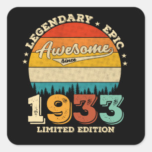 92 Year Old Bday 1933 Awesome 92d Birthday Gift Square Sticker