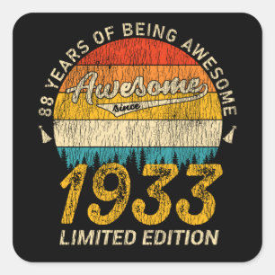 92 Year Old Bday 1933 Awesome 92nd Birthday Gift Square Sticker