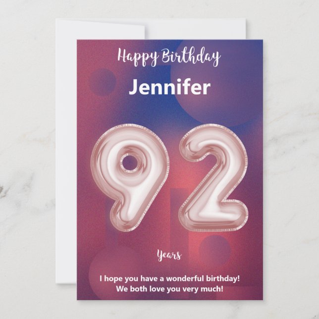 92 year old Happy Birthday card (Front)