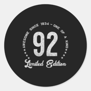 92 Year Old Vintage 19 Limited Edition 92nd Birthd Classic Round Sticker