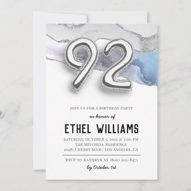 92e anniversaire de fête Invitation (Devant)