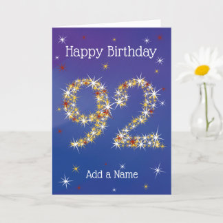 92nd Birthday - 92 in Stars - Blue - Age 92 Card