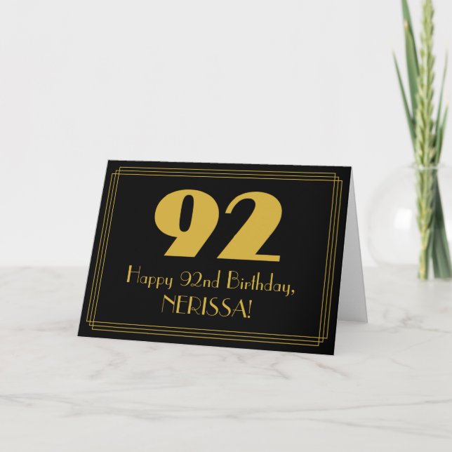 92nd Birthday: Art Deco Inspired Look "92" & Name Card (Front)