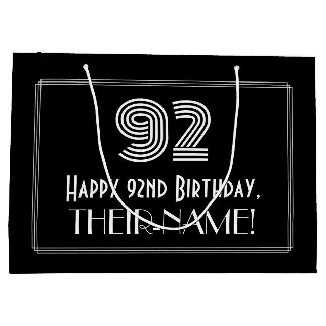 92nd Birthday — Art Deco Inspired Look "92" & Name Large Gift Bag (Back)