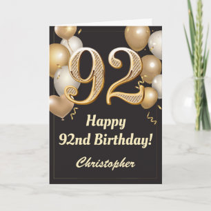 92nd Birthday Black and Gold Balloons Confetti Card