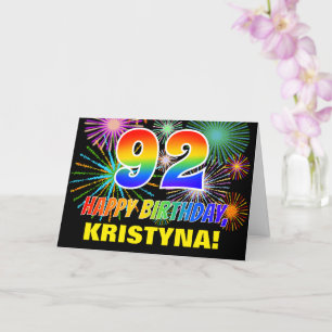 92nd Birthday: Bold, Fun, Fireworks, Rainbow 92 Card