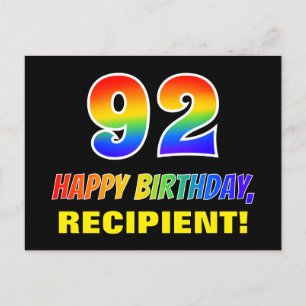 92nd Birthday: Bold, Fun, Simple, Rainbow 92 Postcard