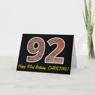 92nd Birthday - Brick Wall Pattern "92" w/ Name Card