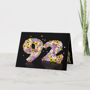 92nd birthday card with flowery letters