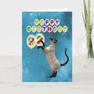 92nd Birthday card with siamese cats