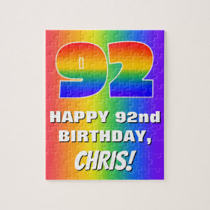 92nd Birthday: Colourful, Fun Rainbow Pattern # 92 Jigsaw Puzzle