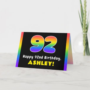 92nd Birthday: Colourful Rainbow # 92, Custom Name Card
