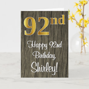 92nd Birthday: Elegant Faux Gold Look #, Faux Wood Card