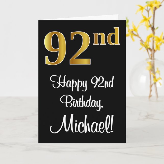 92nd Birthday ~ Elegant Luxurious Faux Gold Look # Card (Yellow Flower)