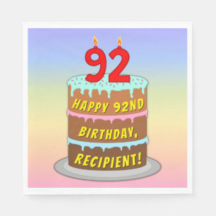 92nd Birthday: Fun Cake and Candles + Custom Name Napkin