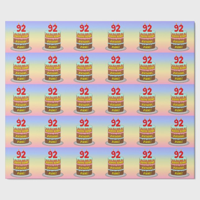 92nd Birthday: Fun Cake and Candles + Custom Name Wrapping Paper (Seam)