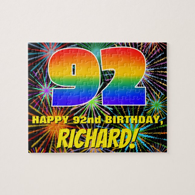 92nd Birthday: Fun, Colourful Celebratory Firework Jigsaw Puzzle (Horizontal)