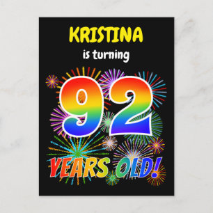92nd Birthday - Fun Fireworks, Rainbow Look "92" Postcard