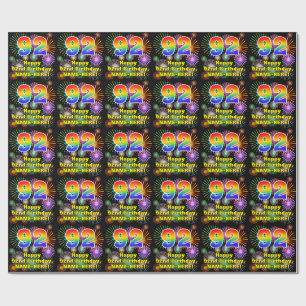 92nd Birthday: Fun Fireworks, Rainbow Look # “92” Wrapping Paper