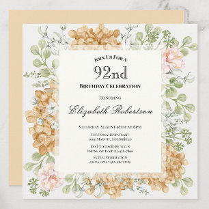 92nd Birthday Invitation in Elegant Autumn Colors