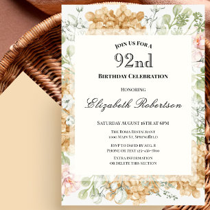 92nd Birthday Invitation in Elegant Autumn Colours