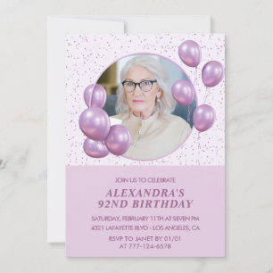 92nd birthday invitations Photo Purple Balloons